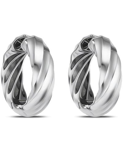 David Yurman Sterling Silver Cable Edge Hoop Earrings - Metallic
