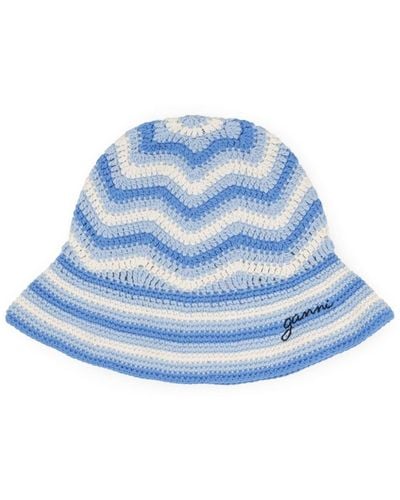 Ganni Crochet Organic Cotton Bucket Hat - Blue