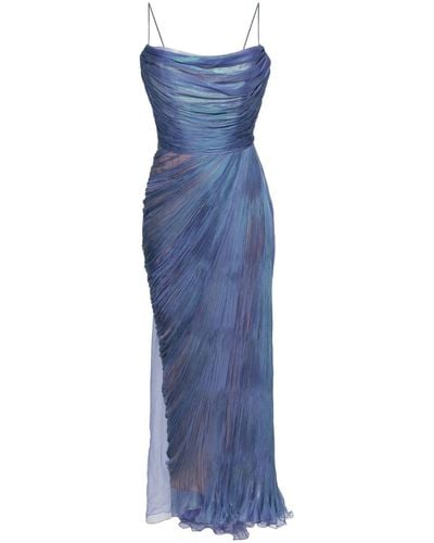 Maria Lucia Hohan Robe longue en soie à design plissé - Bleu