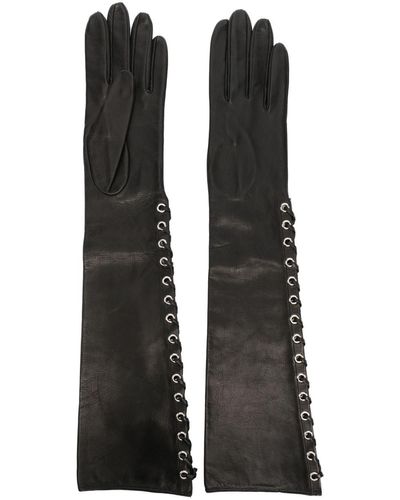 Manokhi Lace-up Leather Gloves - Black