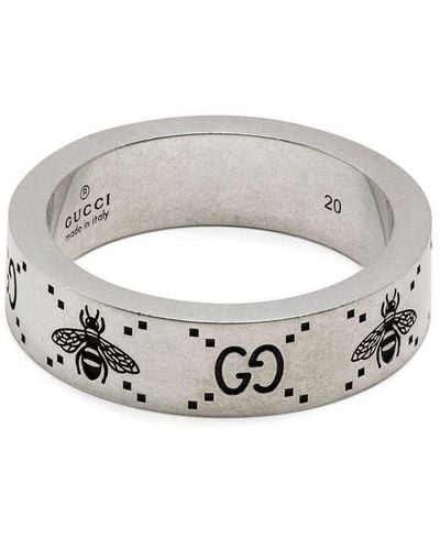 Gucci Breiter Ring mit GG-Gravur - Weiß