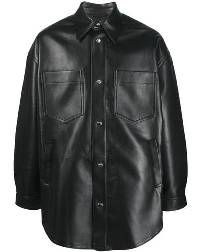 Nanushka Martin Leather Overshirt - Black
