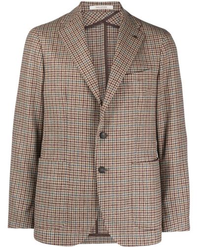 Tagliatore Single-breasted Houndstooth Wool Blazer - Brown