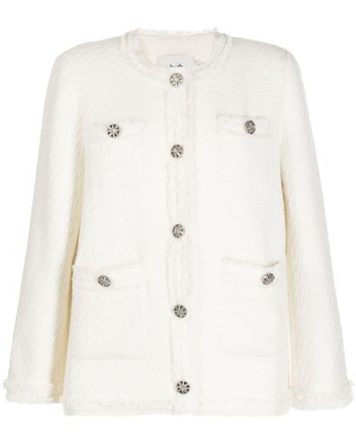 B+ AB Button-embossed Tweed Jacket - White