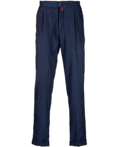 Kiton Pantalon fuselé à design plissé - Bleu