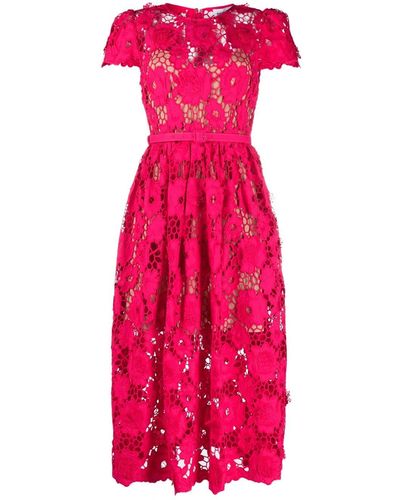 Self-Portrait Director de autorretrato 'Poppy' Midi en 3 D Floral Lace - Rosa