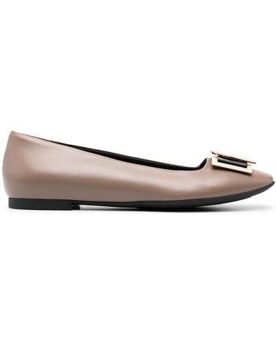 Furla Decorative-buckle Leather Ballerina Shoes - Brown