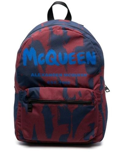 Alexander McQueen Mochila Graffiti con logo estampado - Azul