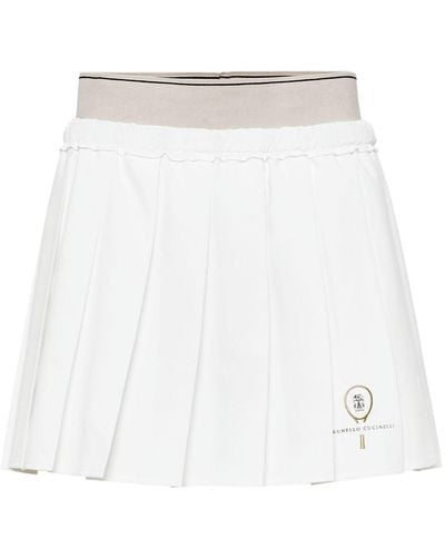 Brunello Cucinelli Logo-embroidered Pleated Mini Skirt - White