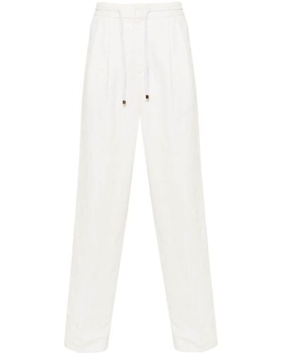 Brunello Cucinelli Mid Waist Pantalon Van Linnenblend Met Toelopende Pijpen - Wit