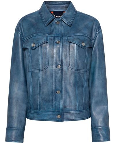 BOSS Long-sleeves Leather Jacket - Blue