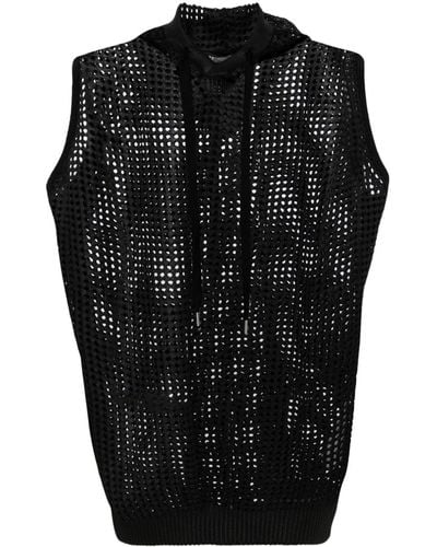 Junya Watanabe Hooded sleeveless mesh top - Noir