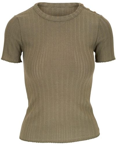Veronica Beard Ribbed-knit Short-sleeve Top - Green