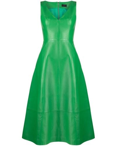 LEO LIN Monica Leather V-neck Midi Dress - Green