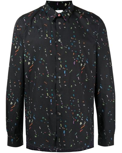 PS by Paul Smith Number-print Cotton Shirt - Black