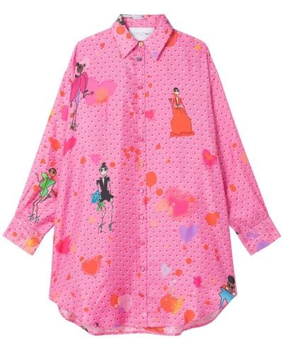 AZ FACTORY Graphic-print Silk Shirtdress - Pink