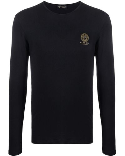 Versace Langarmshirt mit Logo-Print - Schwarz