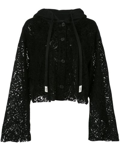 Haculla Cropped Lace See Through Hoodie - Black