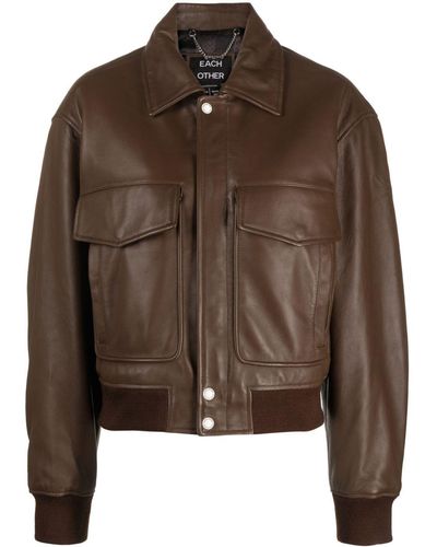 Each x Other Cargo-pocket Leather Bomber Jacket - Brown