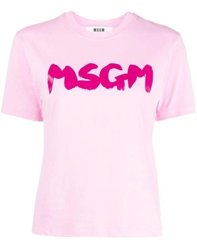 MSGM Logo-print Cotton T-shirt - Pink