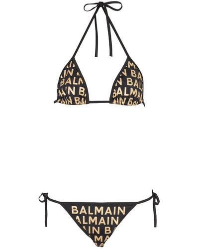 Balmain Bikini triangular con logo estampado - Negro