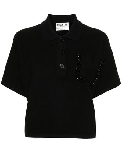 Essentiel Antwerp Bead-embellished Piqué Polo Shirt - ブラック