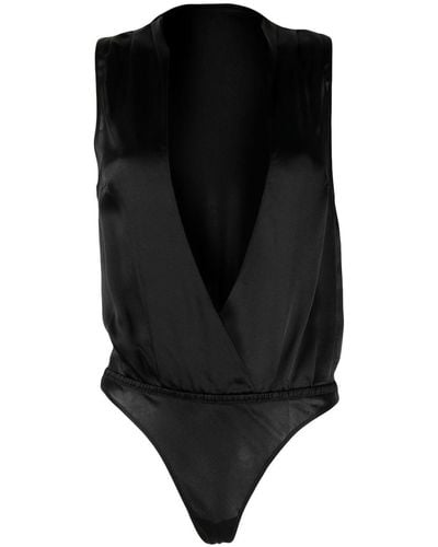 Maison Close V-neck Silk Bodysuit - Black