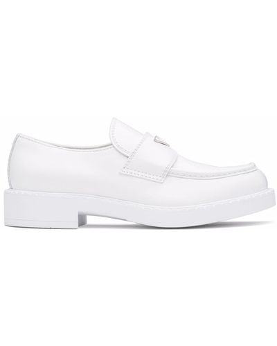 Prada Chocolate Brushed Leather Loafers - White