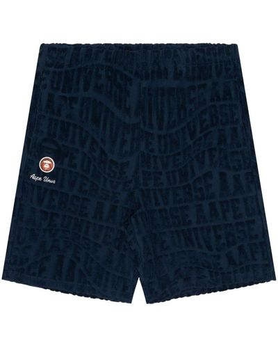 Aape By A Bathing Ape Monogram-pattern Terry-cloth Shorts - Blue