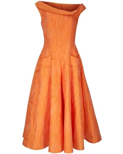 Talbot Runhof Patterned-jacquard Midi Dress - Orange