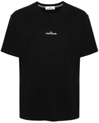 Stone Island T-shirt en coton à logo imprimé - Noir
