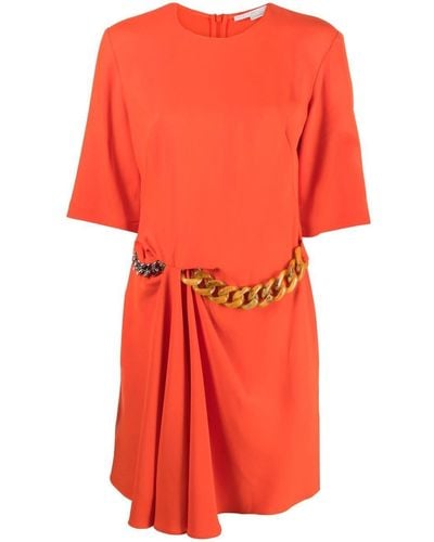 Stella McCartney Vestido corto drapeado con detalle de cadena - Naranja