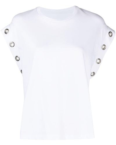 Maje Eyelet-detail cotton T-shirt - Bianco