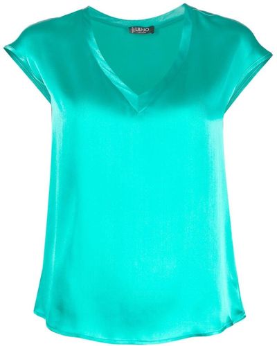 Liu Jo Blusa con cuello en V y manga corta - Azul