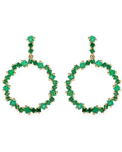 Suzanne Kalan 18kt Yellow Gold Circle Emerald Earrings - Green