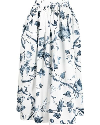 Erdem Botanical-print Cotton Midi Skirt - White