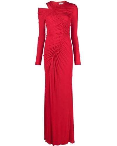 Alexander McQueen Asymmetric Ruched Maxi Dress - Red