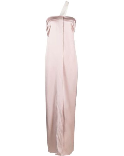 Fendi One-shoulder Silk Long Dress - Pink