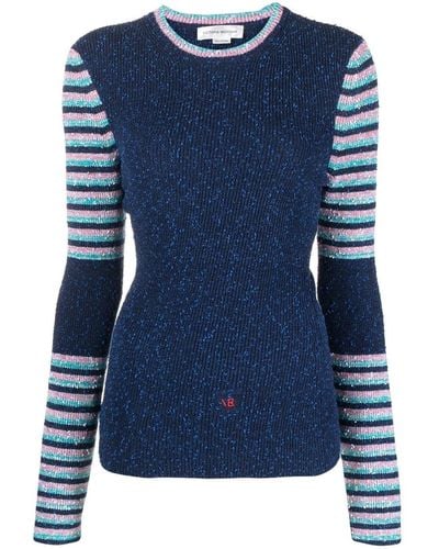 Victoria Beckham Logo-embroidered Striped Sweater - Blue