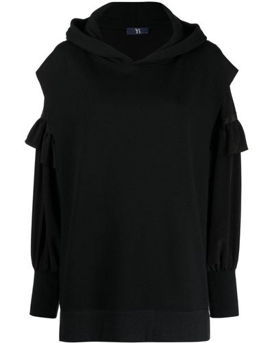 Y's Yohji Yamamoto Layered-design Ruffle-detailing Hoodie - Black