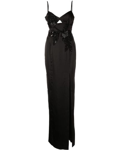 Marchesa フローラル アップリケ イブニングドレス - ブラック