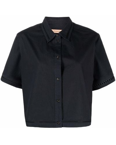 Yves Salomon Camisa corta con bordado cuero - Negro