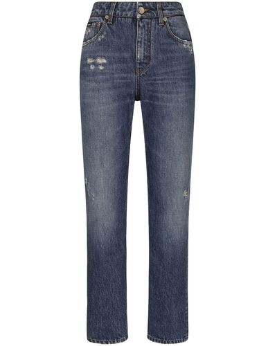 Dolce & Gabbana Jeans dritti con placca logo - Blu