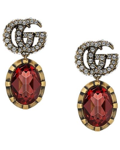 Gucci GG Crystal Drop Earrings - Red