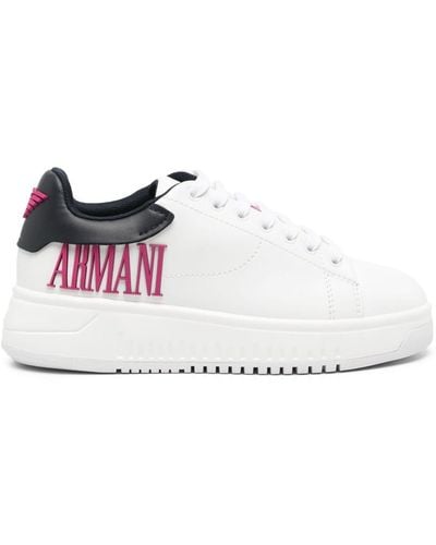 Emporio Armani Logo-appliqué Leather Trainers - White
