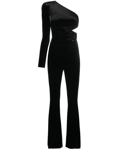 Nissa One-shoulder Velvet Jumpsuit - Black