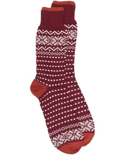 Mackintosh Fair Isle Intarsia Knit Socks - Red
