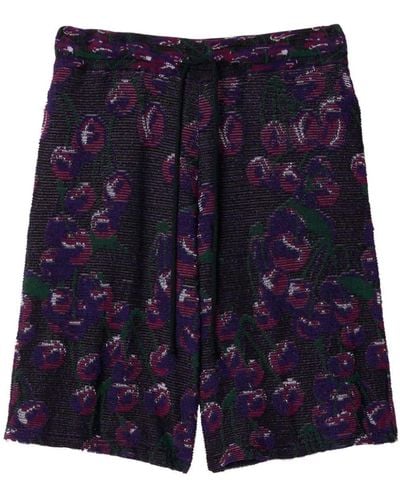 Burberry Patterned Intarsia-knit Cotton-blend Shorts - Blue