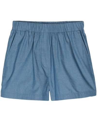 Manuel Ritz Chambray Cotton Shorts - Blue
