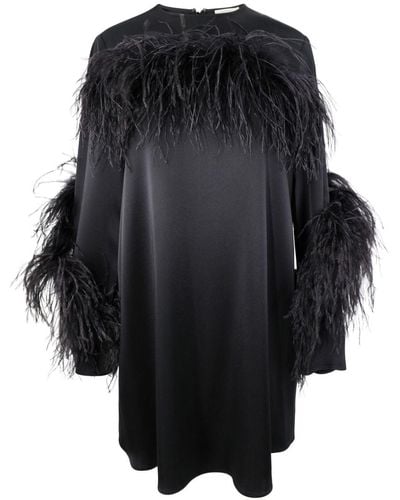 LAPOINTE Vestido con detalle de plumas - Negro